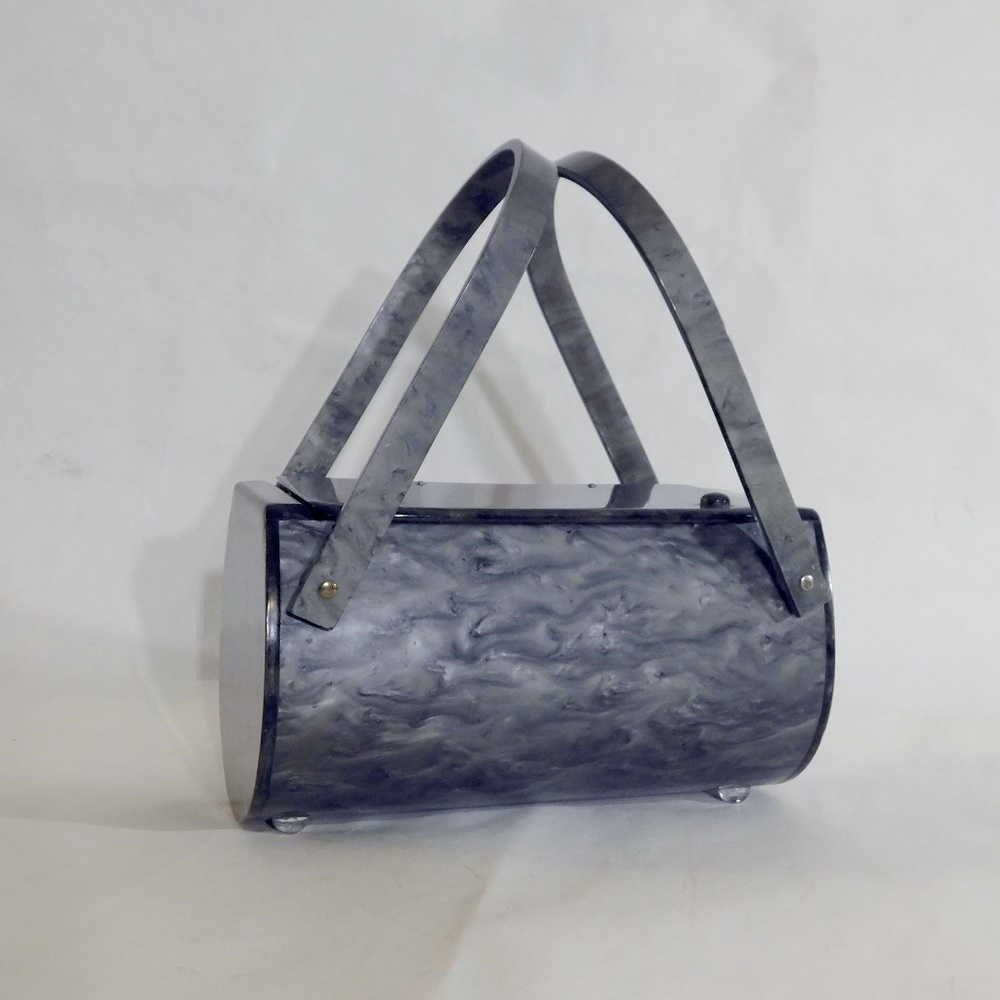 1950s NYC Llewellyn Inc Lucite Pearlized Dove Gray Barrol Purse